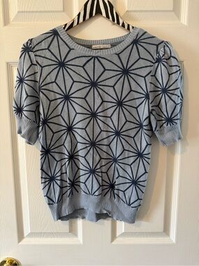 💰 5 for $20 💰 Kaily K Light Blue Knit Sweater with Navy Pattern